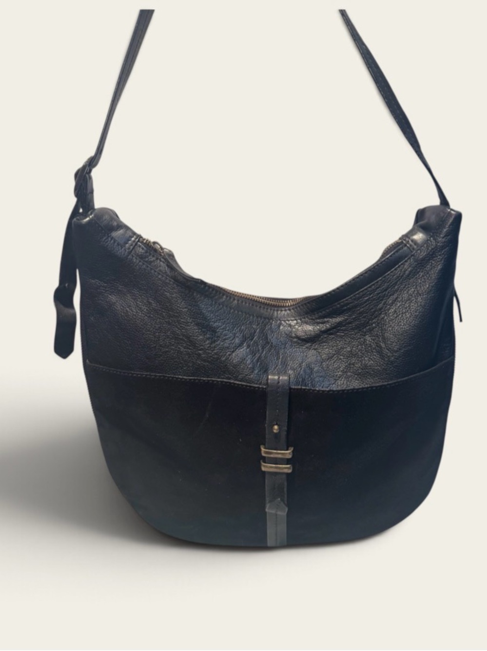 Timberland Black Leather and Suede Hobo Bag